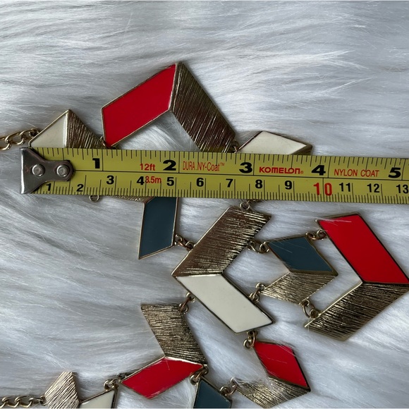 Gold and Red Aztec Geometric Statement Necklace - Picture 10 of 14